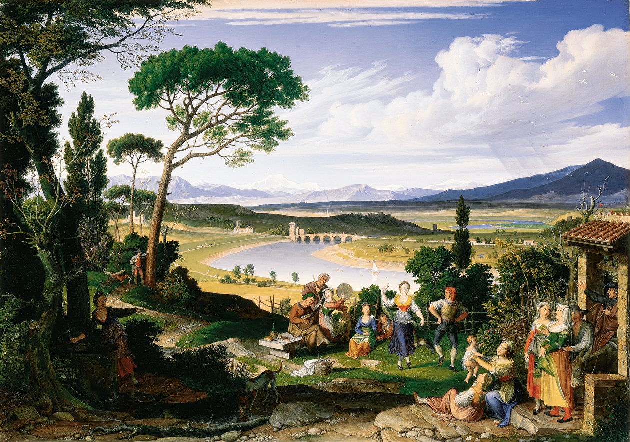 1817 के हंसमुख देश लोक के साथ Tiber परिदृश्य द्वारा जोसेफ एंटोन कोच