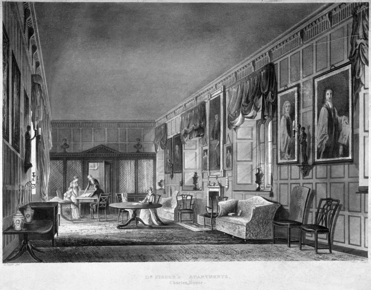 डॉ फिशर के अपार्टमेंट, चार्टरहाउस, फिन्सबरी, लंदन, 1816 का आंतरिक दृश्य। द्वारा जोसेफ कॉन्स्टेंटाइन स्टैडलर