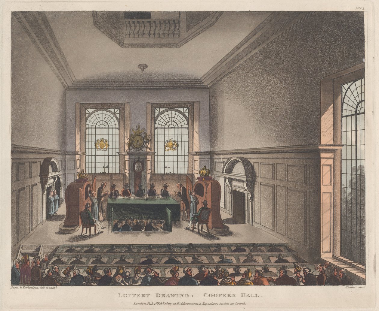 लॉटरी ड्रॉइंग, कूपर्स हॉल, 1 फरवरी, 1809।, 1 फरवरी, 1809। द्वारा जोसेफ कॉन्स्टेंटाइन स्टैडलर