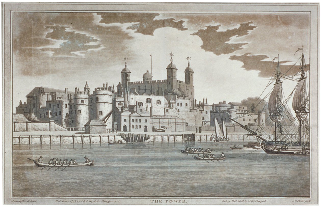 1795 में नदी पर नावों के साथ टेम्स नदी से लंदन के टॉवर को देखें द्वारा जोसेफ कॉन्स्टेंटाइन स्टैडलर
