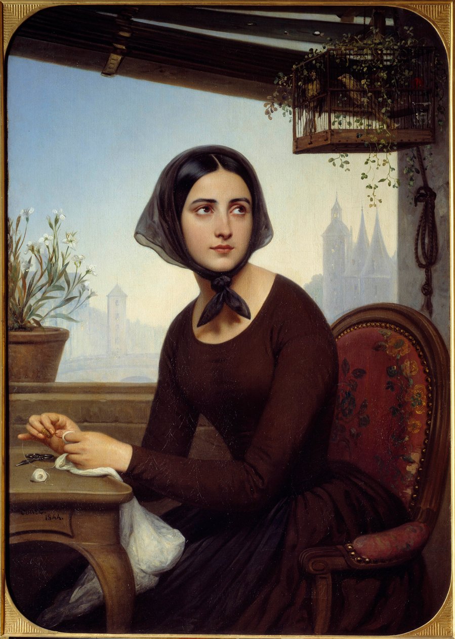 यूजीन सू द्वारा "लेस मिस्टर्स डे पेरिस" के लिए जर्मेन इलस्ट्रेशन की अनुपस्थिति में खुद का मनोरंजन करने के लिए अजीब लग रही है। जोसेफ-डिज़ायर कोर्ट द्वारा पेंटिंग (1798-1865) 1844 सन। 1,12x0,8 मीटर रूएन, मुसी डेस बीक्स आर्ट्स द्वारा जोसेफ इच्छा न्यायालय