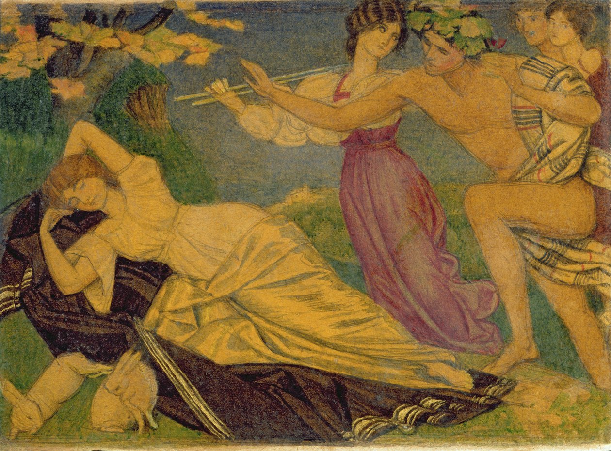 Bacchus और Ariadne के लिए अध्ययन, c.1912 (कार्ड पर पेंसिल पर wc) द्वारा जोसेफ एडवर्ड साउथॉल