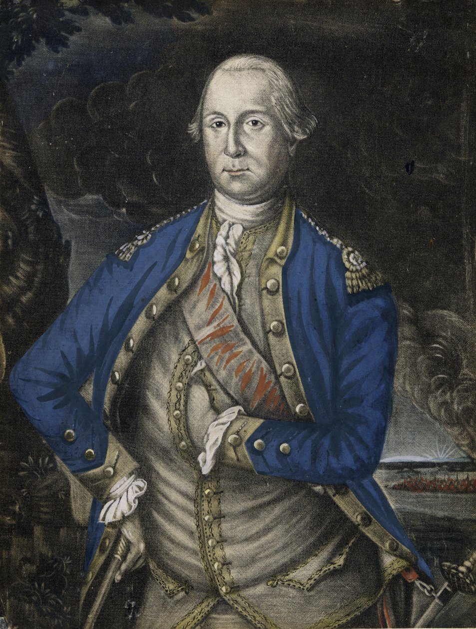महामहिम जॉर्ज वाशिंगटन एस्क्वायर, पब। 1776 (हाथ के रंग का उत्कीर्णन) द्वारा जोसेफ हिलियर