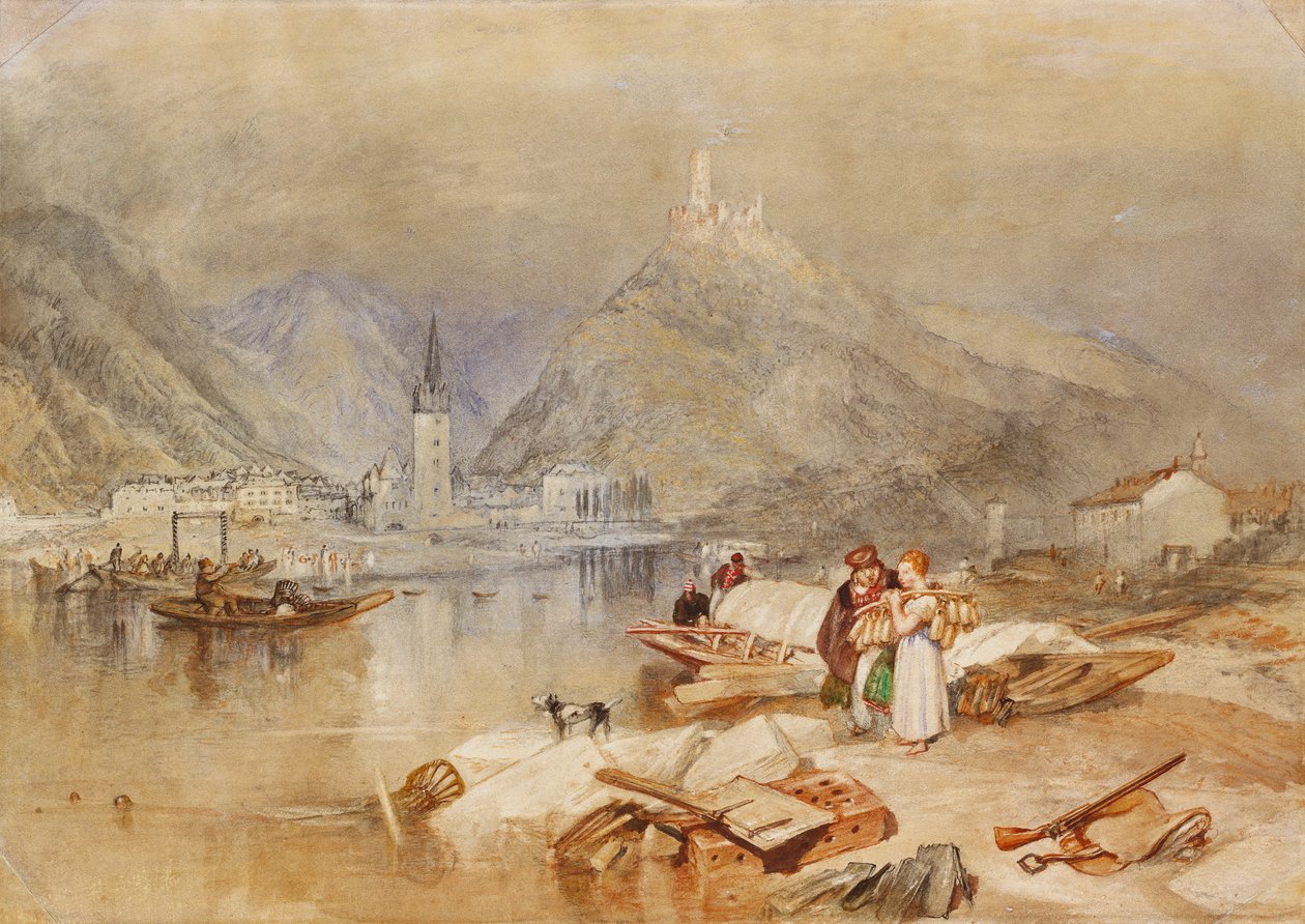 लैंडशूट के खंडहर के साथ मोसेले पर बर्नकास्टेल, c.1834 द्वारा जोसेफ मैलॉर्ड विलियम टर्नर