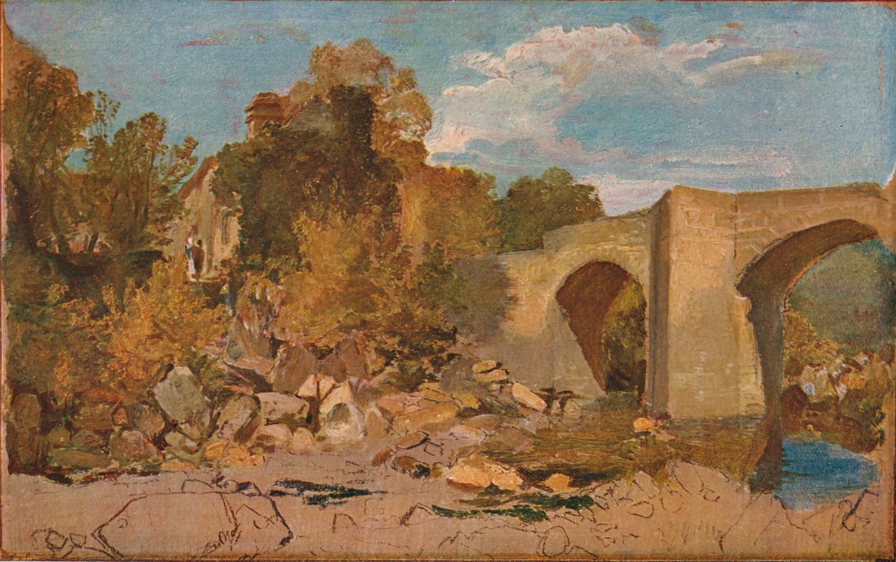 कॉटेज, 1813 के साथ डेवोनशायर ब्रिज द्वारा जोसेफ मैलॉर्ड विलियम टर्नर