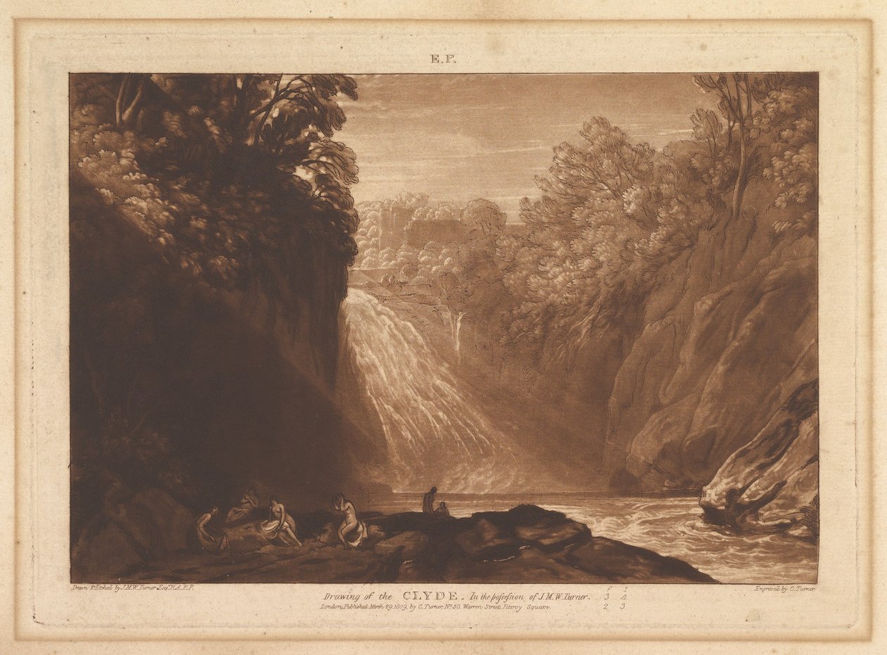 क्लाइड लिबर स्टडियोरम की ड्राइंग, भाग IV, प्लेट 18, 29 मार्च, 1809। द्वारा जोसेफ मैलॉर्ड विलियम टर्नर