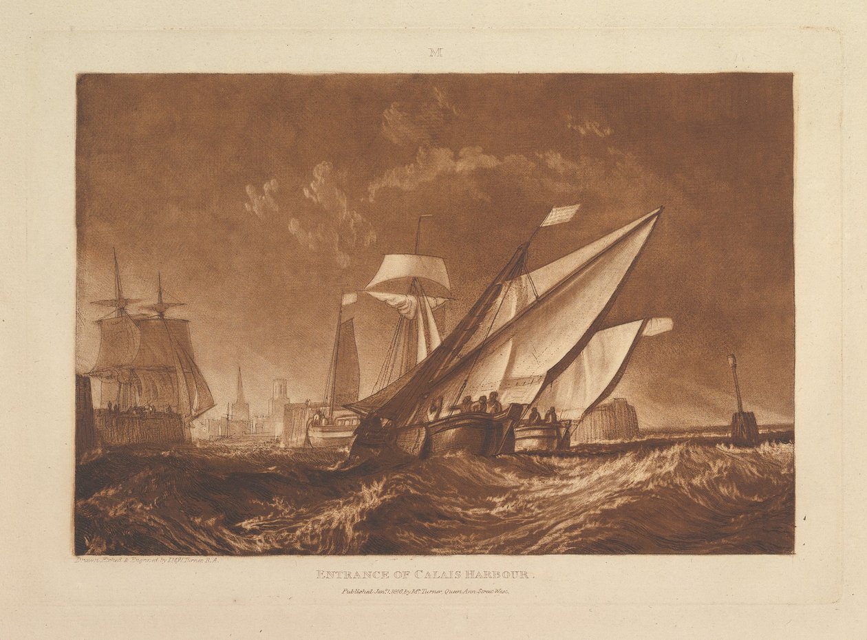 कैलिस हार्बर लिबर स्टडियोरम का प्रवेश, भाग XI, प्लेट 55, 1 जनवरी, 1816। द्वारा जोसेफ मैलॉर्ड विलियम टर्नर