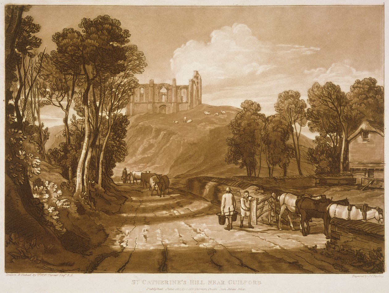F.33.I &39;लिबर स्टडियोरम&39; से गिल्डफोर्ड के पास सेंट कैथरीन हिल, जे.सी. इंगलिंग द्वारा उत्कीर्ण, 1811 द्वारा जोसेफ मैलॉर्ड विलियम टर्नर