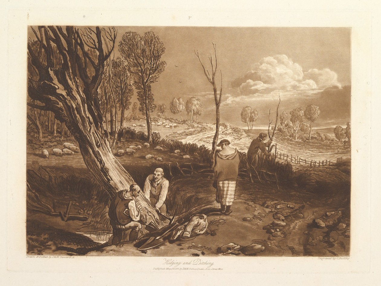 हेजिंग और डिचिंग लिबर स्टडियोरम, भाग X, प्लेट 47, 23 मई, 1812। द्वारा जोसेफ मैलॉर्ड विलियम टर्नर
