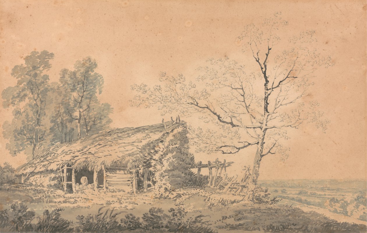 खलिहान के साथ लैंडस्केप, c.1795 (कागज पर ग्रेफाइट और वॉश) द्वारा जोसेफ मैलॉर्ड विलियम टर्नर