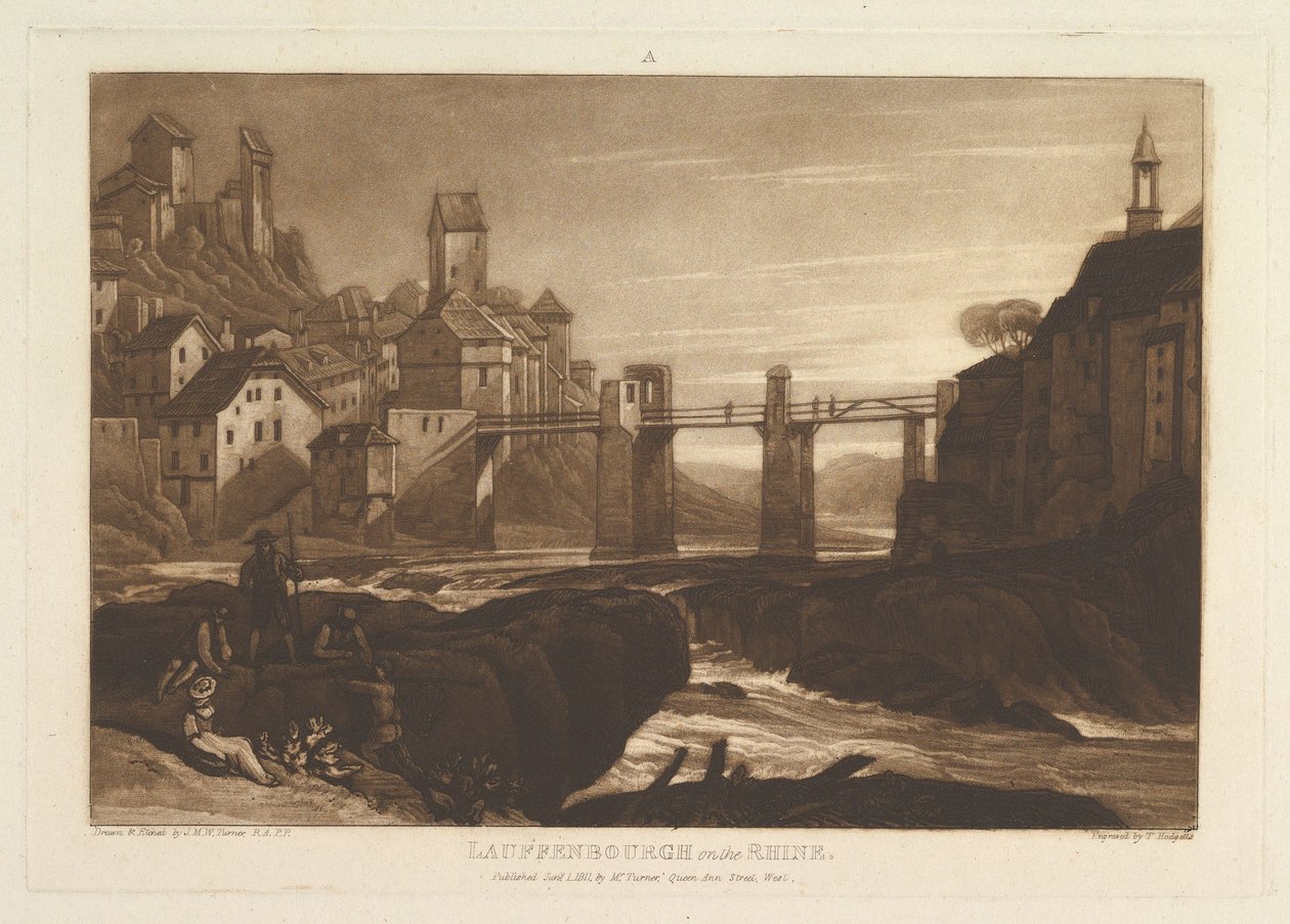 राइन लिबर स्टडिओरियम पर लॉफेनबोरघ, भाग VI, प्लेट 31, 1 जनवरी, 1811। द्वारा जोसेफ मैलॉर्ड विलियम टर्नर