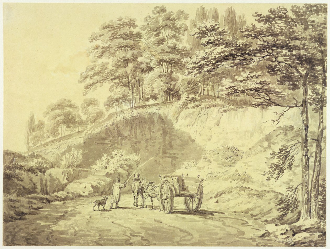 घोड़े और गाड़ी वाला आदमी एक खदान में प्रवेश करता है, c.1797 (कागज पर ग्रेफाइट und ग्रे वॉश) द्वारा जोसेफ मैलॉर्ड विलियम टर्नर