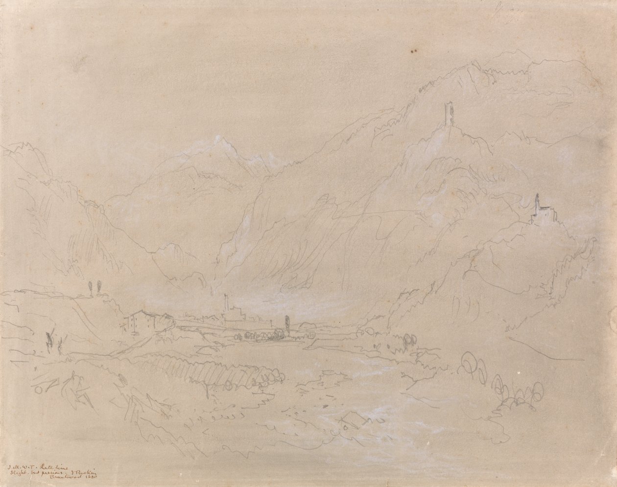 घाटी में टाउन के साथ पहाड़ी लैंडस्केप, c.1840 (कागज पर ग्रेफाइट और ग्रे वॉश) द्वारा जोसेफ मैलॉर्ड विलियम टर्नर
