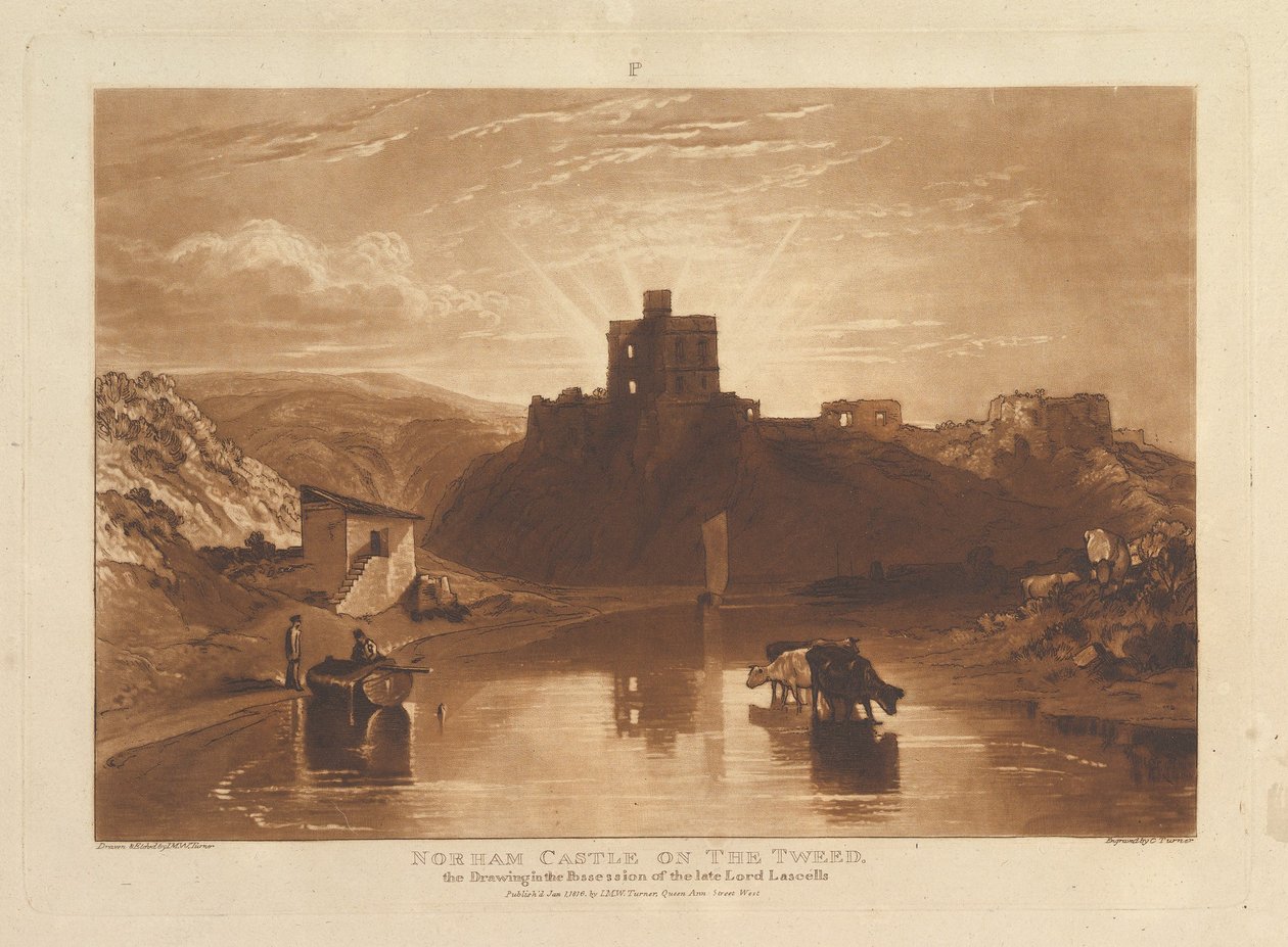 ट्वीड लिबर स्टडियोरम पर नॉर्थम कैसल, भाग XII, प्लेट 57, 1 जनवरी, 1816। द्वारा जोसेफ मैलॉर्ड विलियम टर्नर