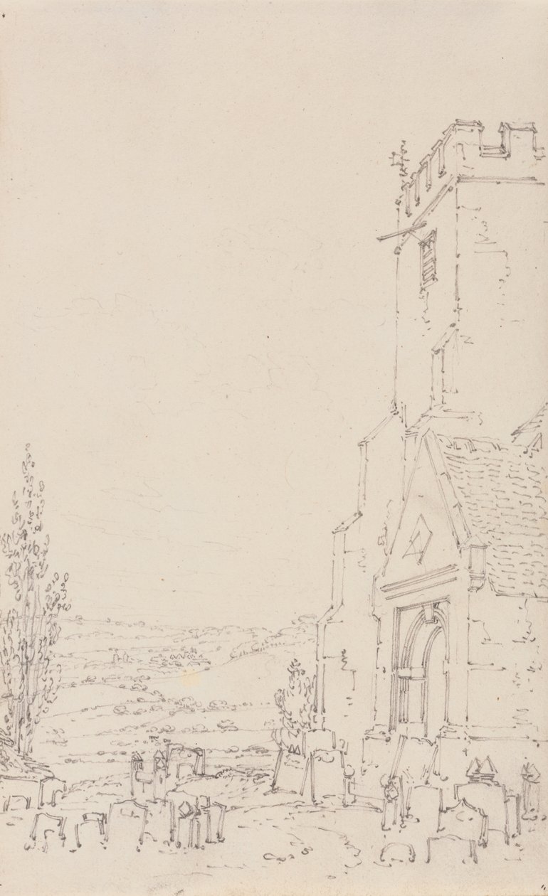 दक्षिण पोर्च और अज्ञात चर्च के टॉवर, c.1790-95 (रखी कागज पर पेंसिल) द्वारा जोसेफ मैलॉर्ड विलियम टर्नर