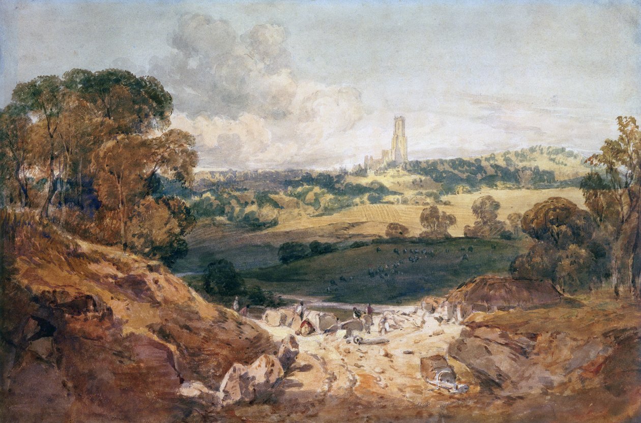 एक पत्थर की खदान से Fonthill का दृश्य, c.1799 (कागज पर कलम और स्याही और पानी का रंग) द्वारा जोसेफ मैलॉर्ड विलियम टर्नर