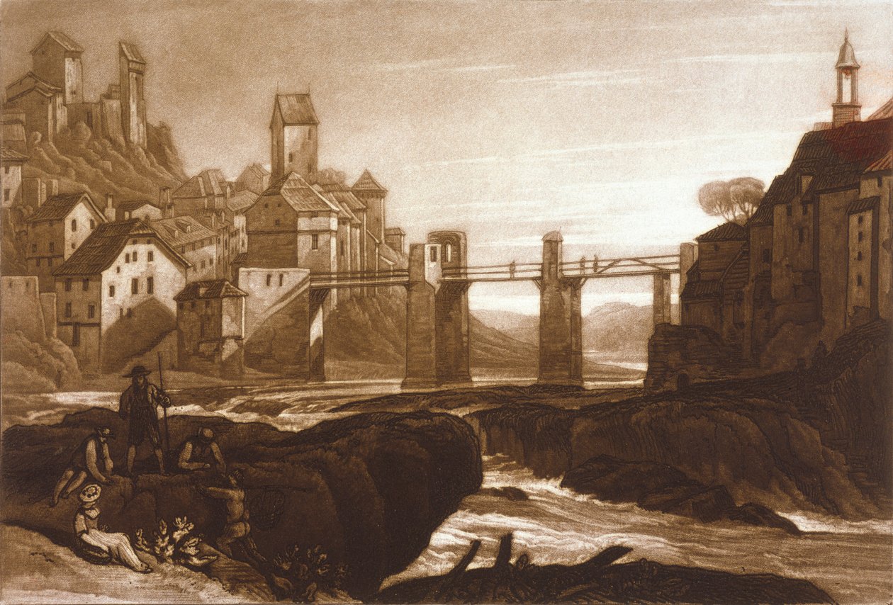 F.31. लॉरेन स्टडियोरम से राइन पर Lauffenbourgh, T. Hodgetts, 1811 द्वारा जोसेफ मैलॉर्ड विलियम टर्नर के बाद