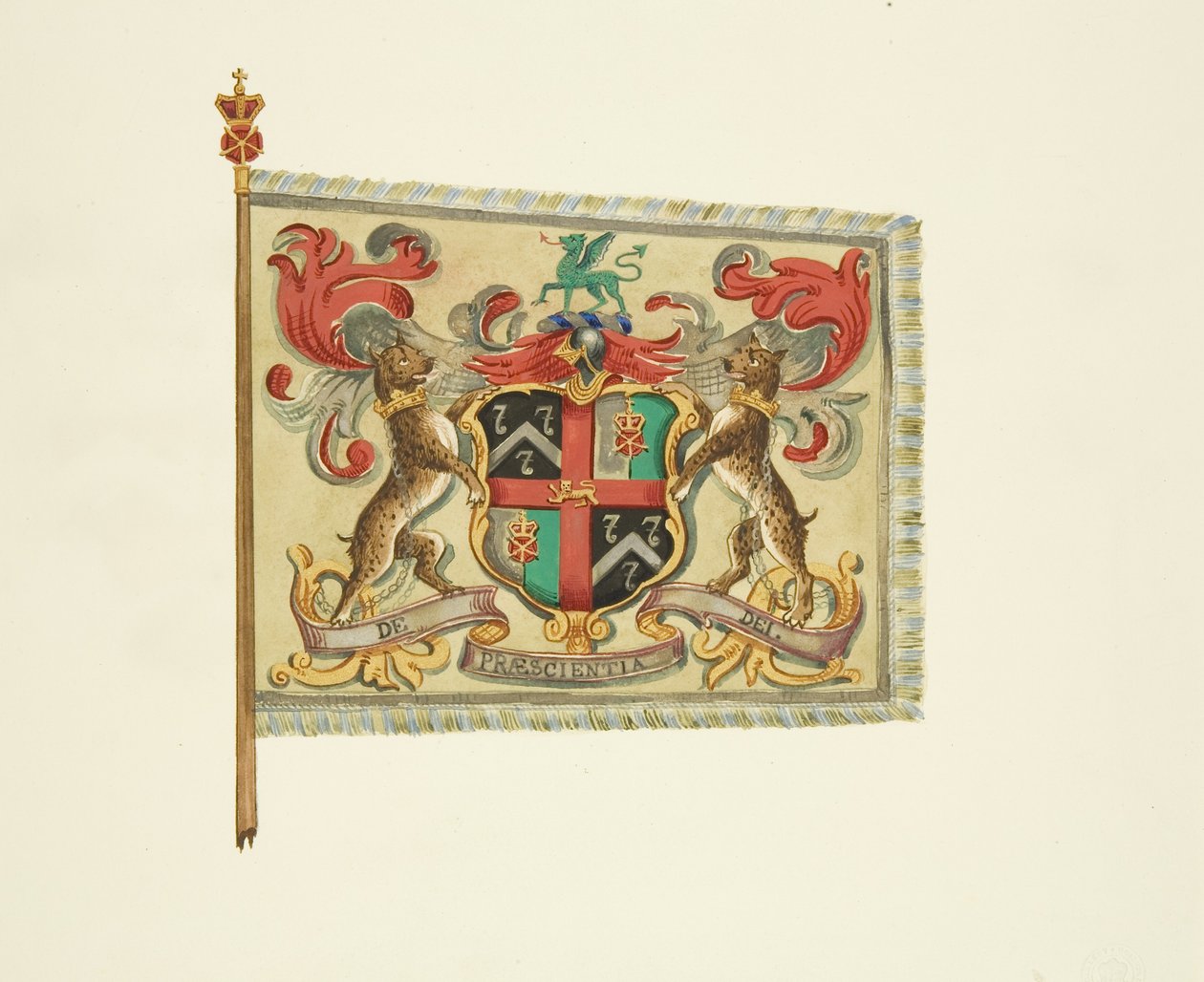 नाइयों और सर्जनों का बैनर, खुदा हुआ 'डी प्रैसिएंटिया देई', c.1833 (कागज पर पेंसिल, वॉटरकलर और बॉडीकलर) द्वारा जोसेफ मैनिंग