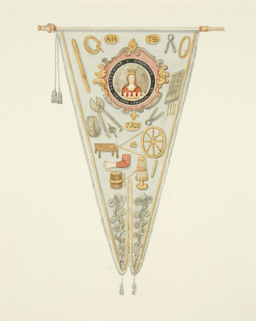 ब्रिस्टल के पिन-मेकर्स कंपनी का बैनर, c.1833 (कागज पर पेंसिल, वॉटरकलर और बॉडीकलर) द्वारा जोसेफ मैनिंग