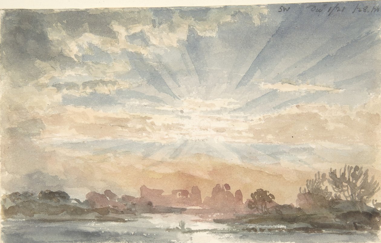 लैंडस्केप विद राइजिंग सन, 1 दिसंबर, 1828, सुबह 8:30, 1828। द्वारा जोसेफ माइकल गैंडी