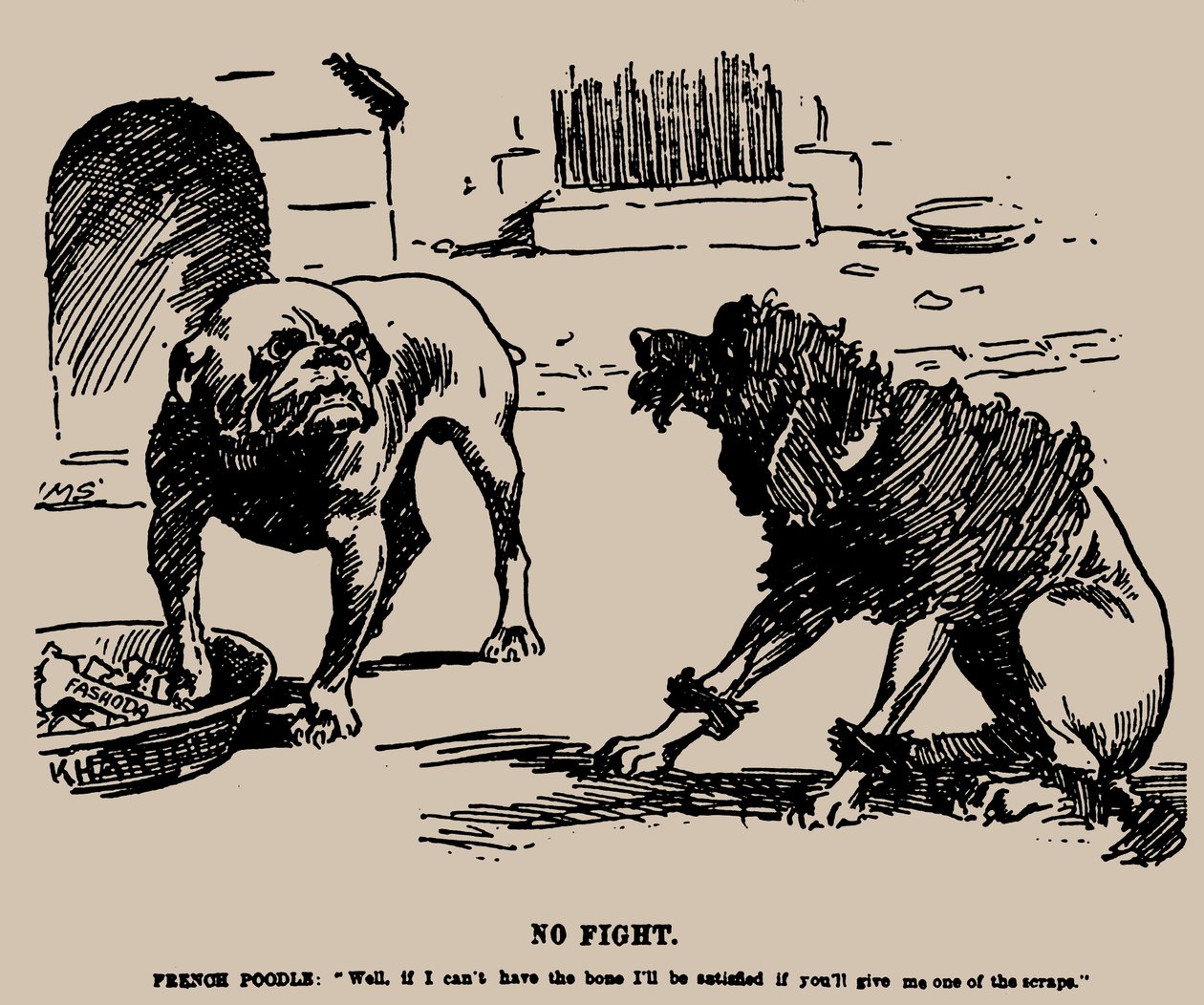 कोई लड़ाई नहीं। फशोदा घटना पर कार्टून, 1898। द्वारा जोसेफ मोरवुड स्टैनिफोर्थ