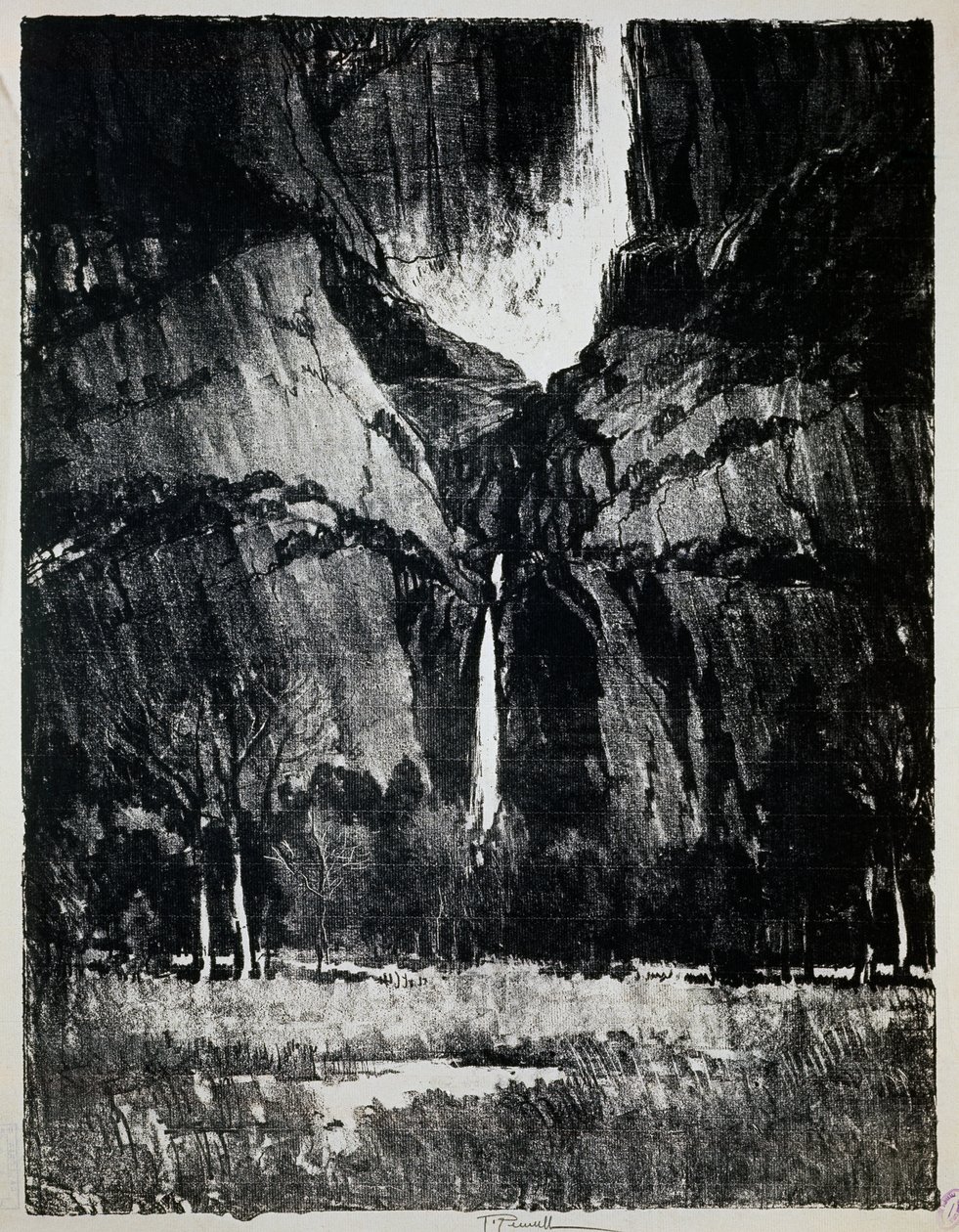 जलप्रपात के तल पर, जोसेफ पेनेल द्वारा (1857-1926), उत्कीर्णन द्वारा जोसेफ पेनेल