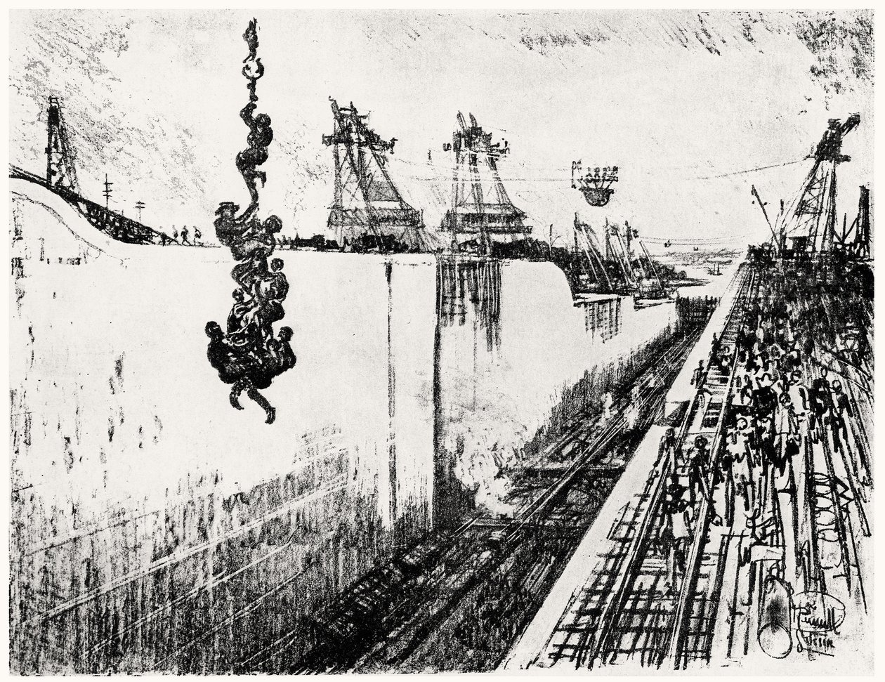 गतुन में डिनर का समय, जोसेफ पेनेल द्वारा पनामा नहर से प्लेट III, 1912 (कागज पर लकड़ी का कोयला) द्वारा जोसेफ पेनेल