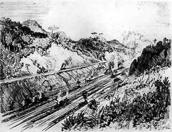 लास कैस्केड्स में कट में, जोसेफ पेनेल द्वारा पनामा नहर से प्लेट XII, 1912 (कागज पर लकड़ी का कोयला) द्वारा जोसेफ पेनेल