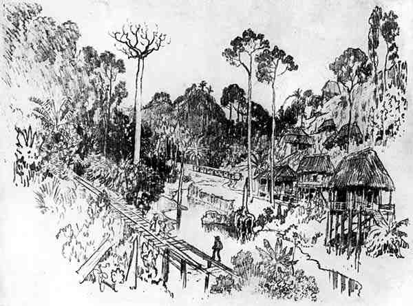 द नैशनल विलेज, जोसेफ पेनेल द्वारा पनामा नहर से प्लेट IX, 1912 (कागज पर लकड़ी का कोयला) द्वारा जोसेफ पेनेल