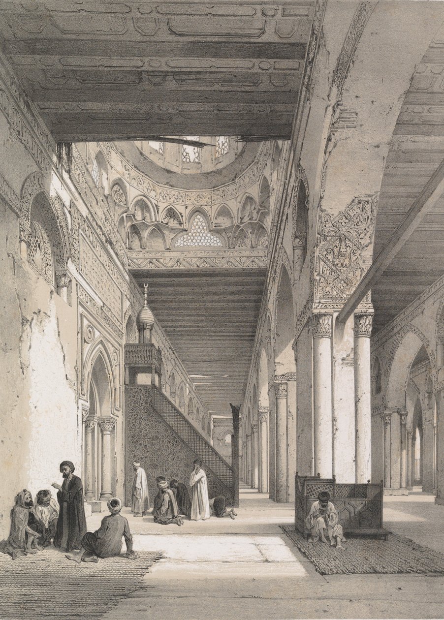 12. इंटीरियर, इब्न टूलून की मस्जिद, 1843। द्वारा जोसेफ फिलिबर्ट जिरॉल्ट डी प्रांगेय
