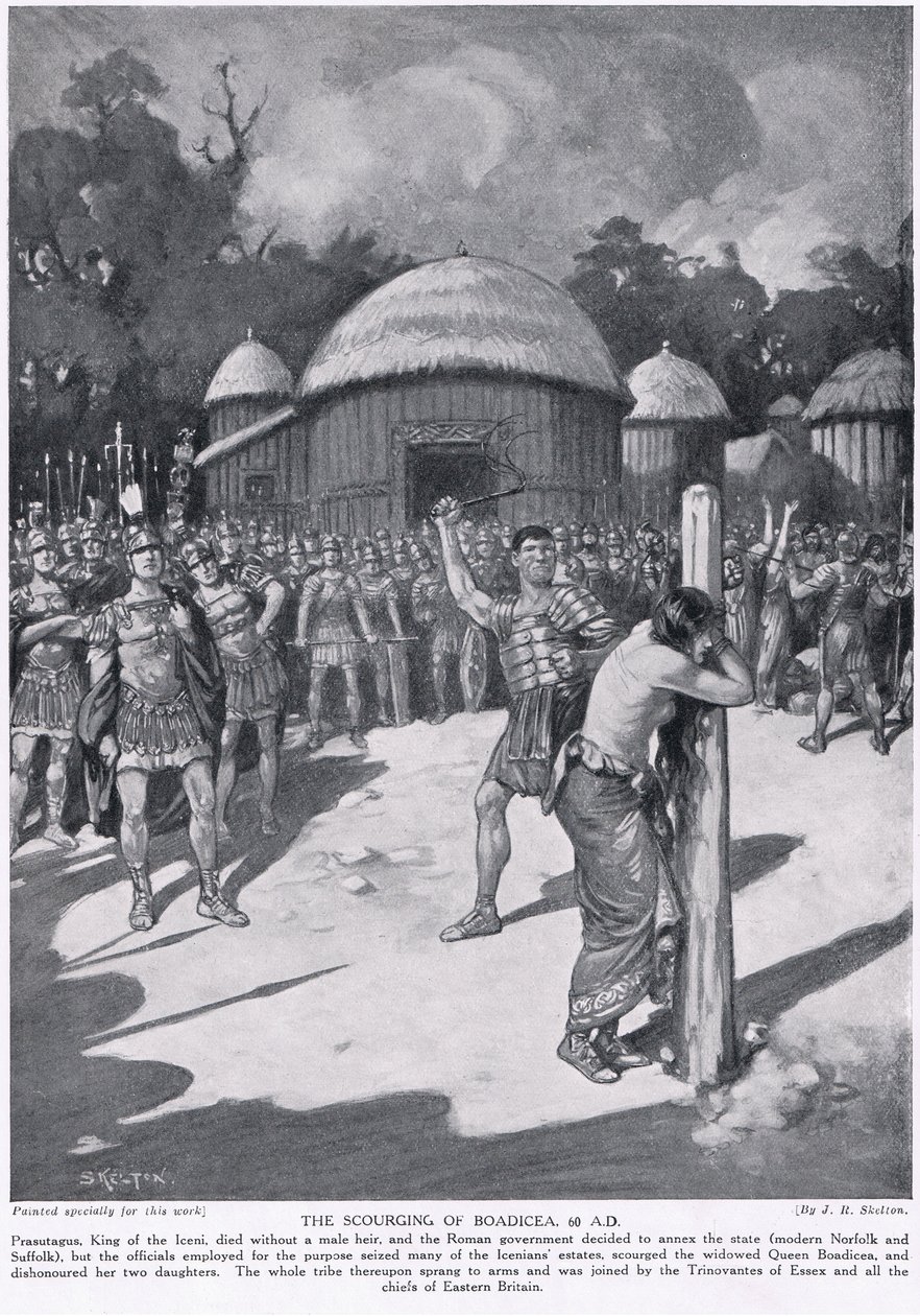 Boadicea का दारुण, &39;हचिन्सन हिस्ट्री ऑफ़ द नेशंस&39;, c.1910 से चित्रण द्वारा जोसेफ रैटक्लिफ स्कीलटन