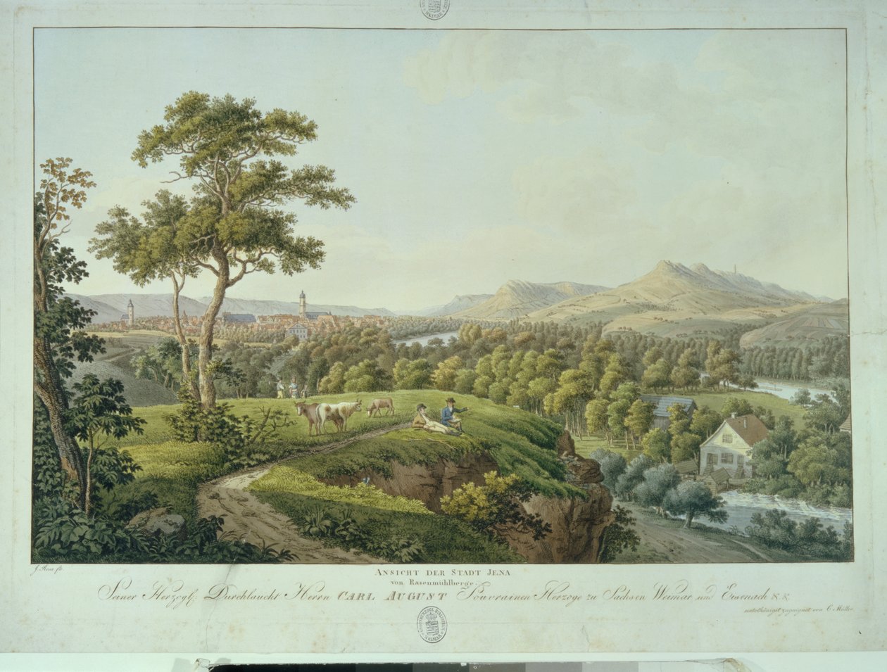 रासेनहेलबर्ग से जेना का दृश्य, c.1810 (नक़्क़ाशी) द्वारा जोसेफ रॉक्स
