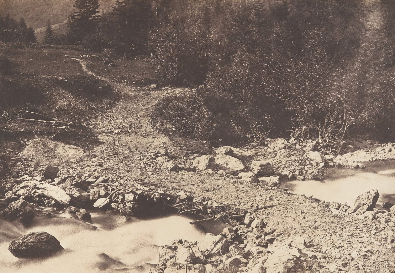 पेरिस के जलप्रपात, लुचॉन, 1853 से वापस रास्ते में लिया गया स्लेट ब्रिज। द्वारा जोसेफ विगियर