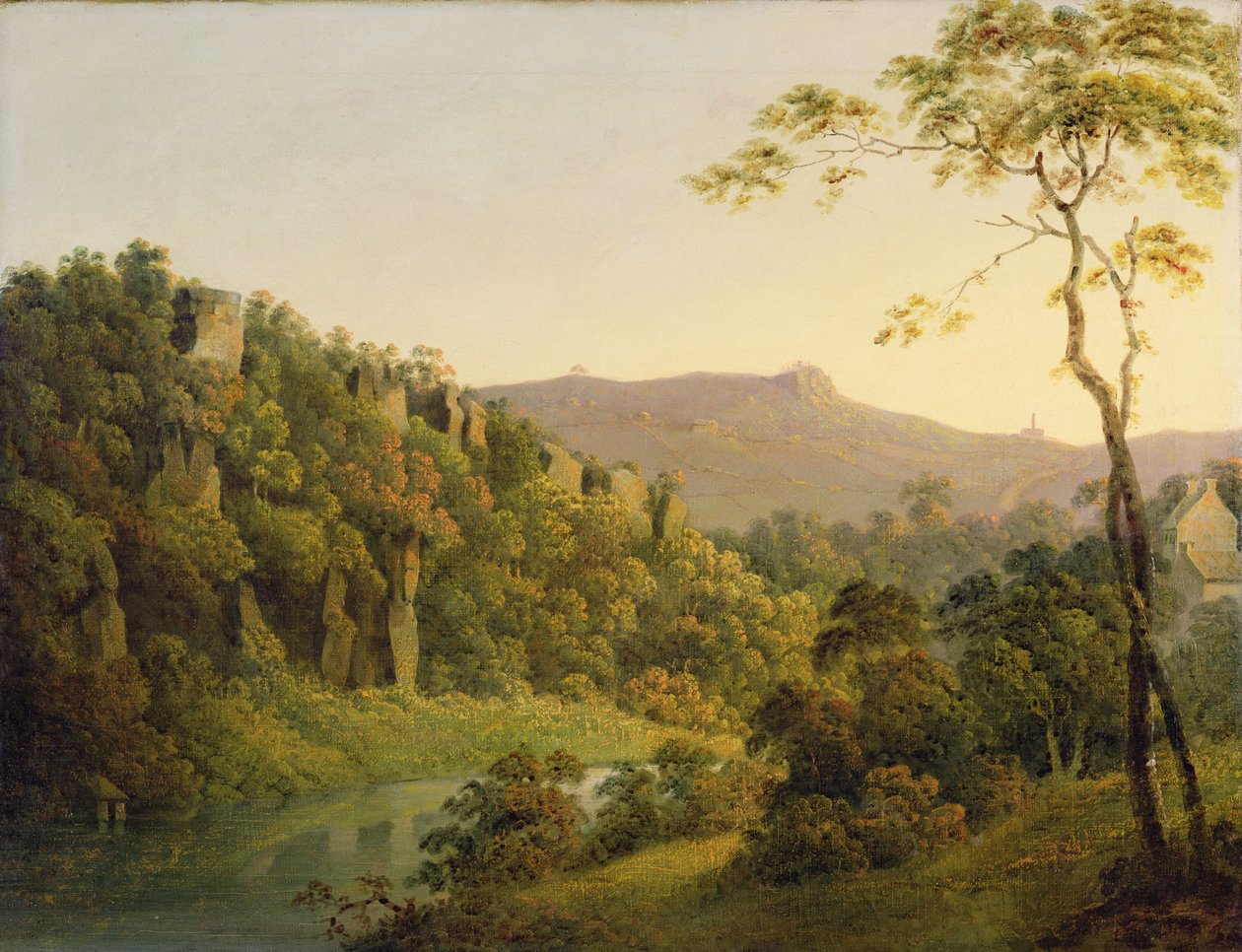 Matlock डेल में देखें, ब्लैक रॉक एस्केरपमेंट की तलाश में, c.1780-5 (कैनवास पर तेल) द्वारा डर्बी के जोसेफ राइट