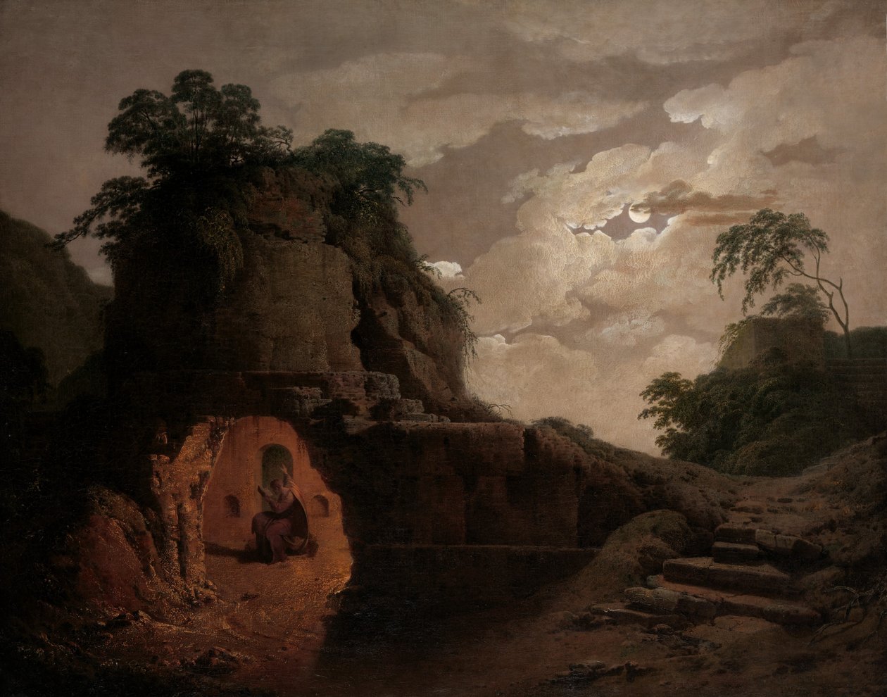 विलीइल्स टॉम्ब मूनलाइट द्वारा, सिलियस इट्सुकस डिक्लेमिंग के साथ, 1779। द्वारा डर्बी के जोसेफ राइट