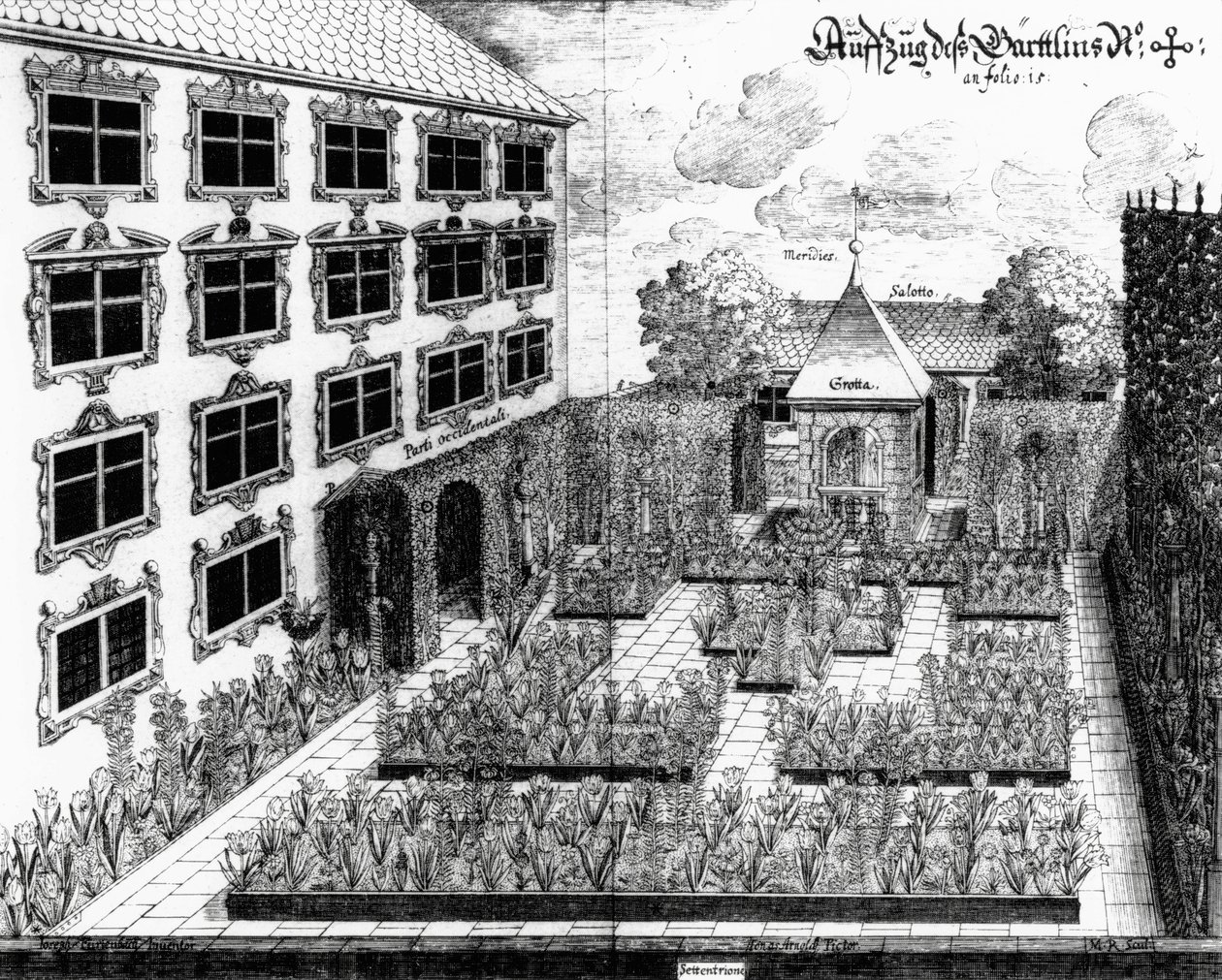 यूलस अर्नोल्ड (1600-69) द्वारा उत्कीर्ण, आर्किटेक्चर प्रिविटा से उलम में फर्टेनबैक्स उद्यान के लिए डिजाइन, 1641 प्रकाशित द्वारा फुर्टेनबाख के बाद जोसेफ