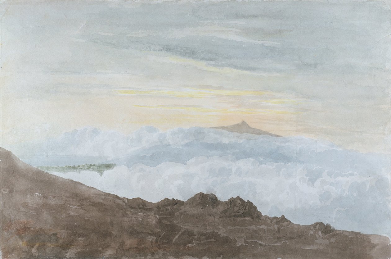 बादलों के साथ पहाड़ी लैंडस्केप, c.1803 (wow paper पर ग्रेफाइट से अधिक) द्वारा जोशुआ क्रिस्टाल