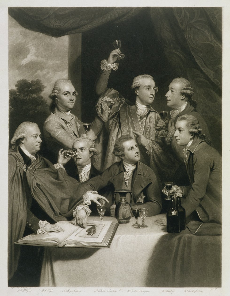 अन्य विलियम के साथ सर विलियम हैमिल्टन (1730-1803), दिलतेंति की सोसायटी की बैठक द्वारा जोशुआ रेनॉल्ड्स