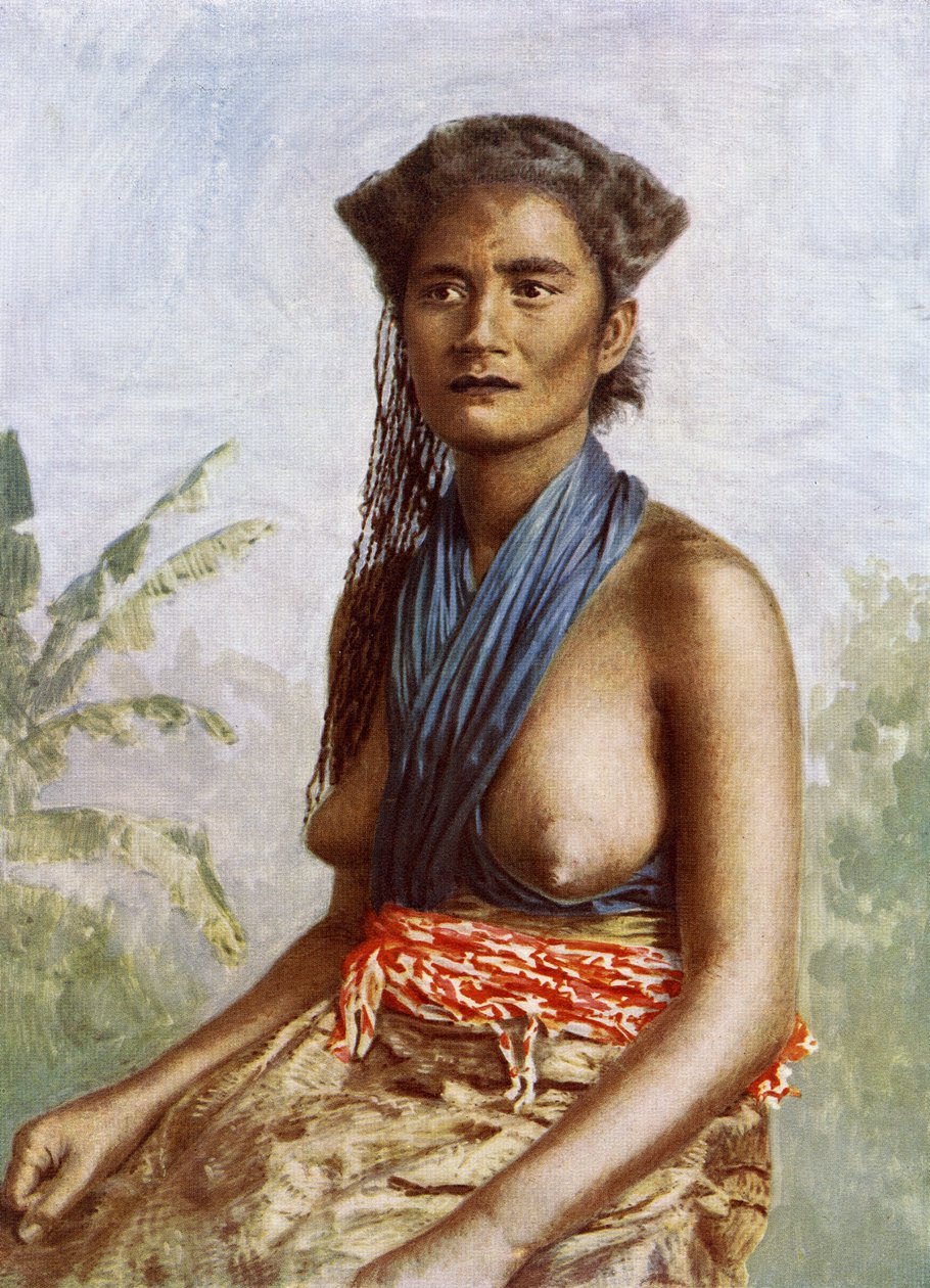पारंपरिक पोशाक में फिजी महिला, c.1900 द्वारा जोशिया मार्टिन