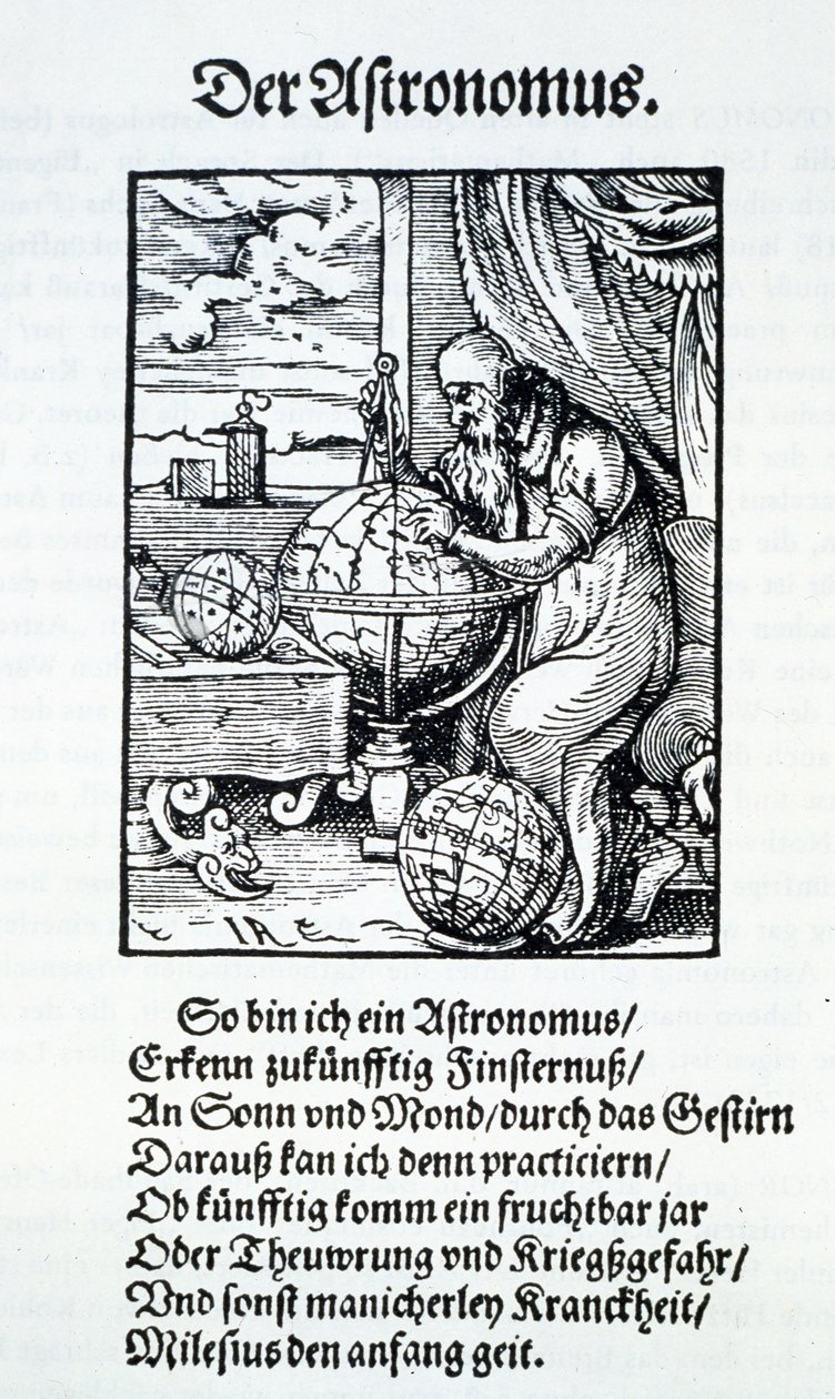 हंस सैक्स, पब द्वारा एक कविता के साथ एक खगोलशास्त्री। फ्रैंकफर्ट 1568 द्वारा जोस्ट अम्मान