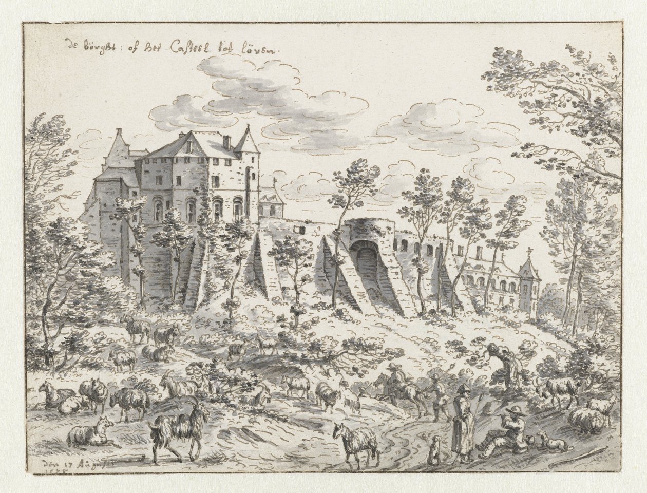 ल्यूवेन का महल, 1675 (कागज पर कलम और स्याही) द्वारा जोशुआ डे ग्रेव