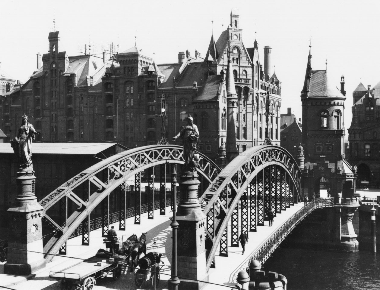 Speicherstadt (गोदाम शहर) हैम्बर्ग में पुल, c.1910 द्वारा jousset