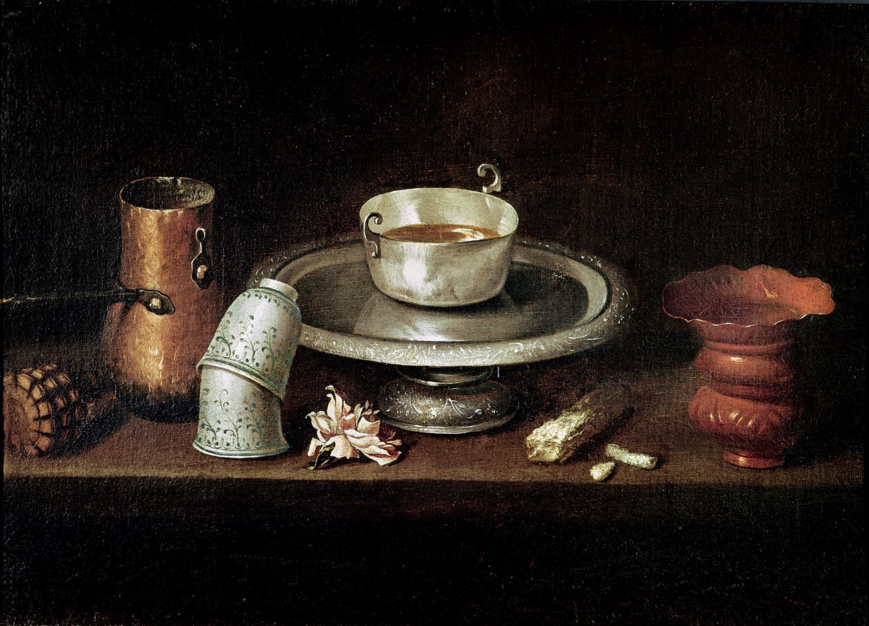 स्टिल लाइफ विथ अ बाउल ऑफ़ चॉकलेट, या ब्रेकफास्ट विद चॉकलेट, c.1640 द्वारा जुआन डे ज़ुर्बरन