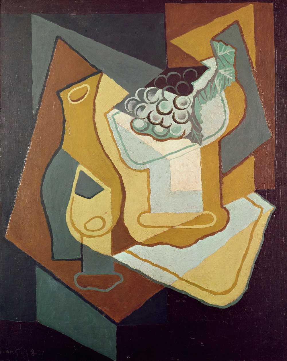 बोतल, ग्लास और फल डिश, 1921 द्वारा जुआन ग्रिस