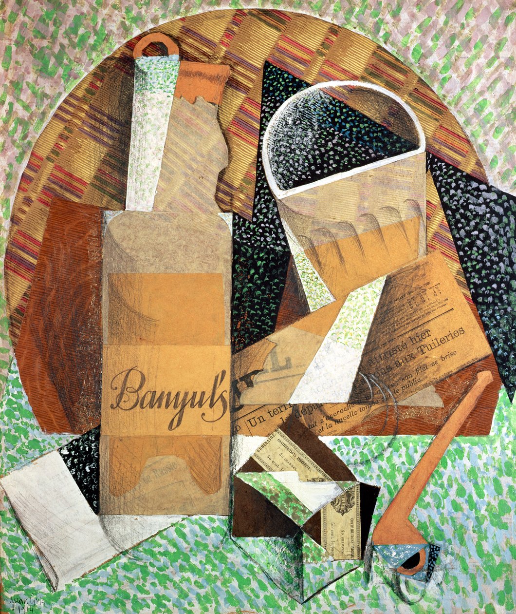 बॉनी की बोतल, 1914 (gouache und collage) द्वारा जुआन ग्रिस