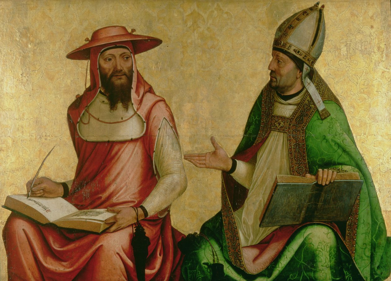 सेंट जेरोम और सेंट एम्ब्रोस, c.1510 (टेम्परेचर एंड गोल्ड ऑन पैनल) द्वारा जुआन डी बोर्गोना