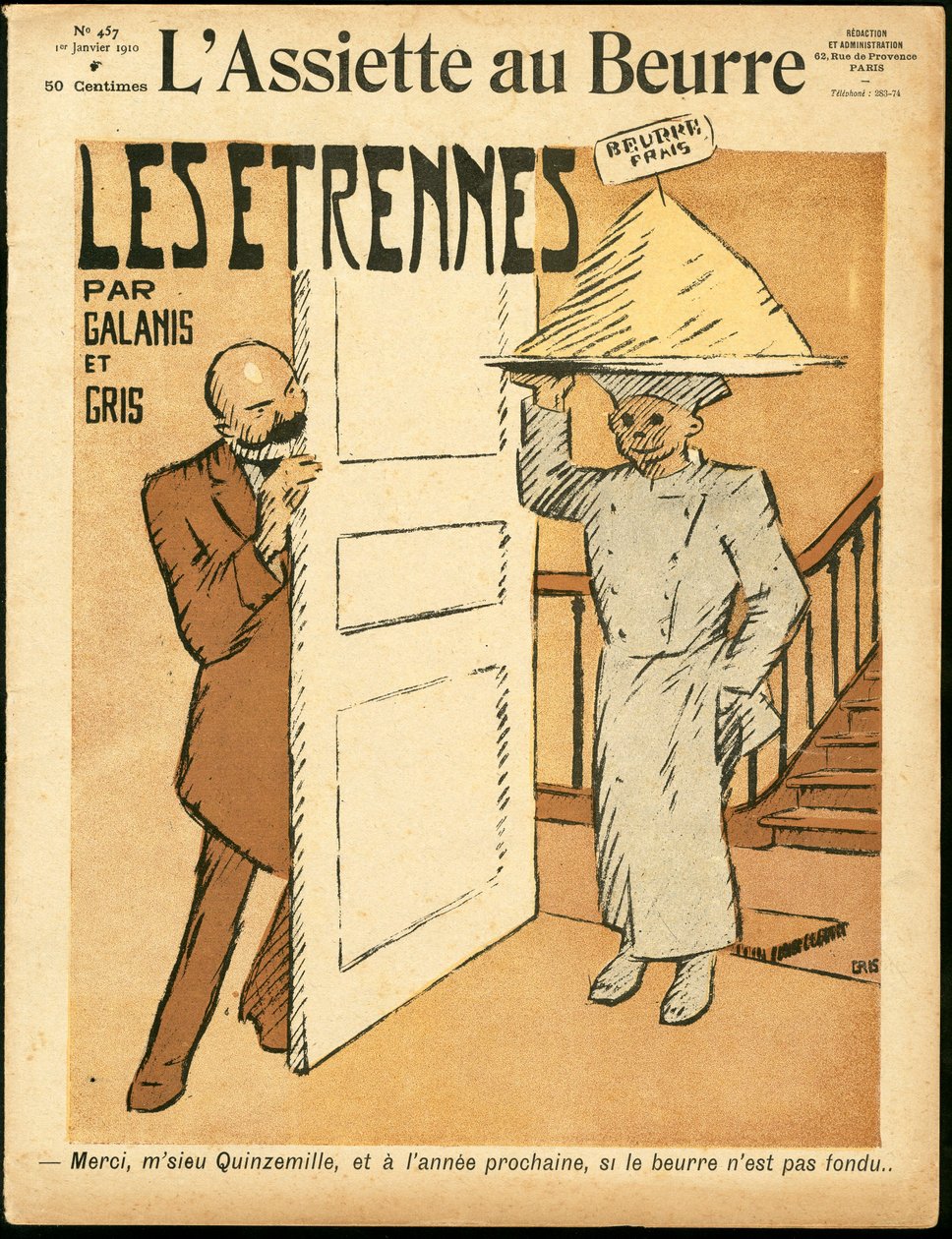 "" L'Plate au Beurre"" का कवर, संख्या 457, रंगों में व्यंग्य द्वारा जुआन ग्रिस