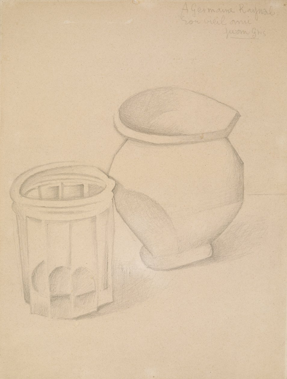 ग्लास और फूलदान, c.1911 (ग्रेव पेपर पर ग्रेफाइट) द्वारा जुआन ग्रिस