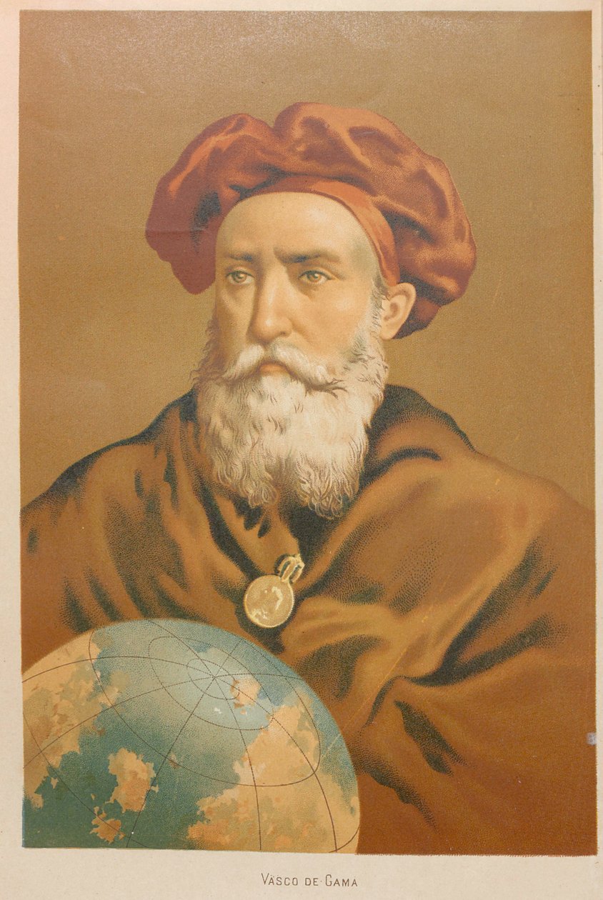 वास्को डी गामा का पोर्ट्रेट, 1879। द्वारा जुआन प्लानेला वाई रोड्रिगेज