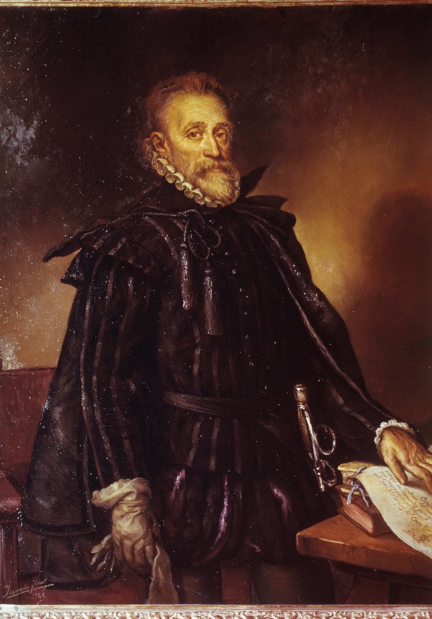 मिगुएल डी सर्वेंट्स (1547-1616) का पोर्ट्रेट स्पेनिश लेखक मिगुएल सर्वेंट्स डी सावेदरा। जुआन डी जौरेगुई (1583-1641) के लिए पेंटिंग का श्रेय द्वारा जुआन डे जौरगुई वाई एगुइलर
